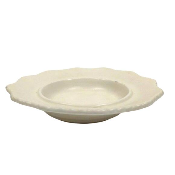 Vintage White Porcelain Bisque Scalloped Edge Candle Holder Dish - Very Old - Picture 1 of 7